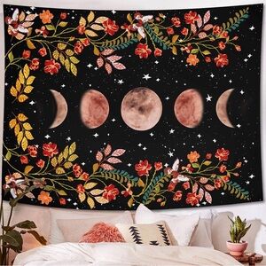 Celestial Floral Tapestry - Black and Red